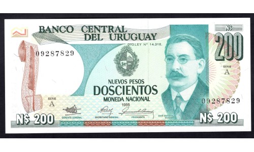 Уругвай 200 новых песо 1986 года (URUGUAY 200 Nuevos Pesos 1986) P66: UNC
