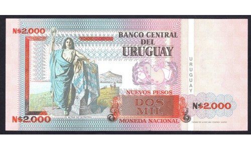 Уругвай 2000 новых песо 1989 г. (URUGUAY 2000 Nuevos Pesos 1989) P68:Unc