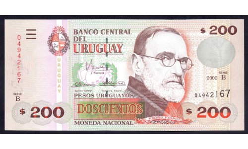 Уругвай 200 песо 2000 г. (URUGUAY 200 Pesos Uruguayos 2000) P77b:Unc