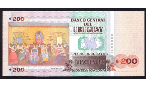 Уругвай 200 песо 2000 г. (URUGUAY 200 Pesos Uruguayos 2000) P77b:Unc
