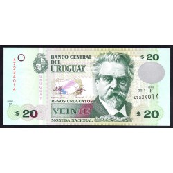 Уругвай 20 песо 2011 г. (URUGUAY 20 Pesos Uruguayos 2011) P86b:Unc