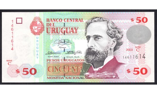 Уругвай 50 песо 2003 г. (URUGUAY 50 Pesos Uruguayos 2003) P84:Unc