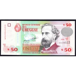Уругвай 50 песо 2008 г. (URUGUAY 50 Pesos Uruguayos 2008) P87а:Unc