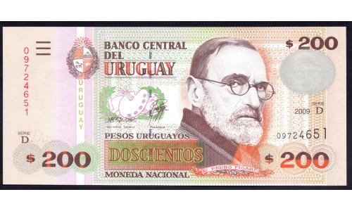Уругвай 200 песо 2009 г. (URUGUAY 200 Pesos Uruguayos 2009) P89b: UNС