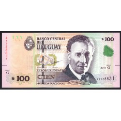 Уругвай 100 песо 2015 г. (URUGUAY 100 Pesos Uruguayos 2015) P95:Unc