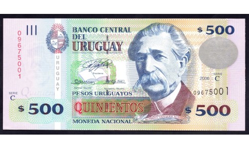 Уругвай 500 песо 2006 г. (URUGUAY 500 Pesos Uruguayos 2006) P90а:Unc