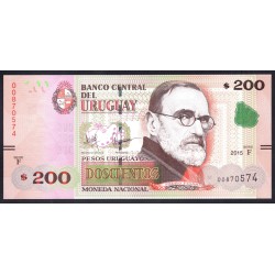 Уругвай 200 песо 2015 г. (URUGUAY 200 Pesos Uruguayos 2015) P96:Unc