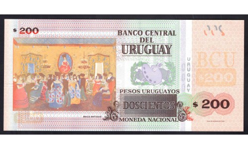 Уругвай 200 песо 2015 г. (URUGUAY 200 Pesos Uruguayos 2015) P96:Unc