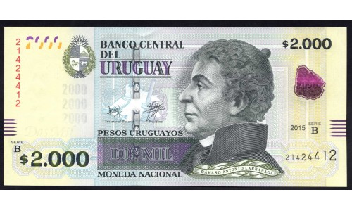 Уругвай 2000 песо 2015 г. (URUGUAY 2000 Pesos Uruguayos 2015) P99:Unc