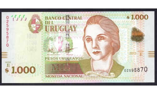 Уругвай 1000 песо 2015 г. (URUGUAY 1000 Pesos Uruguayos 2015) P98:Unc