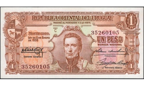 Уругвай 1 песо 1939 года, тёмный номер (URUGUAY 1 Peso 1939) P35b(3) : UNC