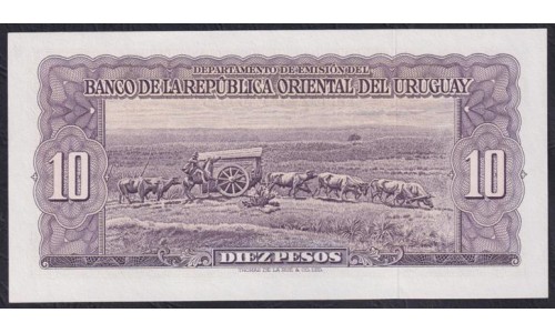 Уругвай 10 песо 1939 года, 4932782 (URUGUAY 10 Pesos 1939) P37d: UNC