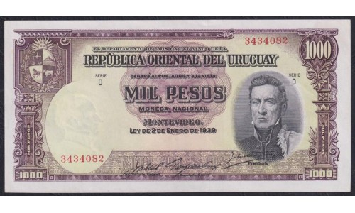 Уругвай 1000 песо 1939 года, 3434082 (URUGUAY 1000 Pesos 1939) P41c:(1) aUNC/UNC