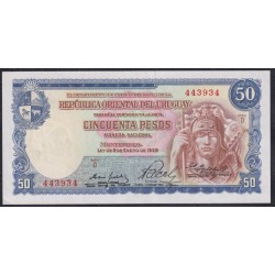 Уругвай 50 песо 1939(1967) года (URUGUAY 50 Pesos 1939(1967)) P 42Aa: aUNC/UNC