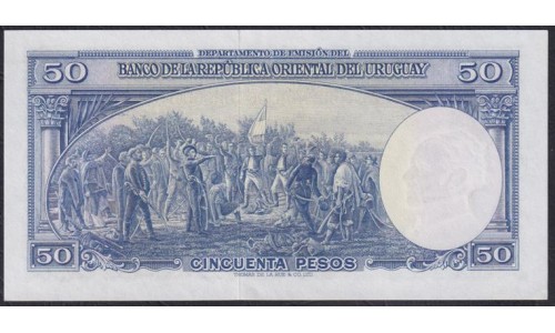 Уругвай 50 песо 1939(1967) года (URUGUAY 50 Pesos 1939(1967)) P 42Aa: aUNC/UNC