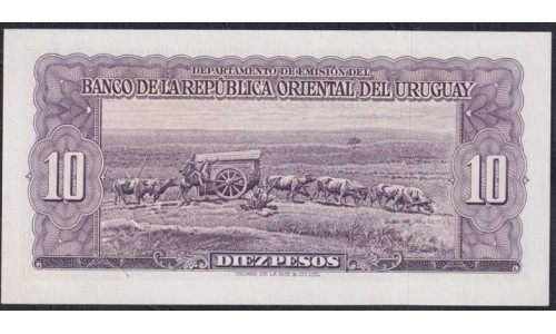 Уругвай 10 песо 1939(1967) года (URUGUAY 10 Pesos 1939(1967)) P 42b: UNC