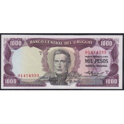 Уругвай 1000 песо ND (1967 г.), серия А 01474333 РЕДКИЕ (URUGUAY 1000 Pesos ND (1967)) P 49a(2): aUNC/UNC