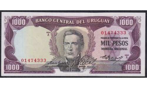 Уругвай 1000 песо ND (1967 г.), серия А 01474333 РЕДКИЕ (URUGUAY 1000 Pesos ND (1967)) P 49a(2): aUNC/UNC