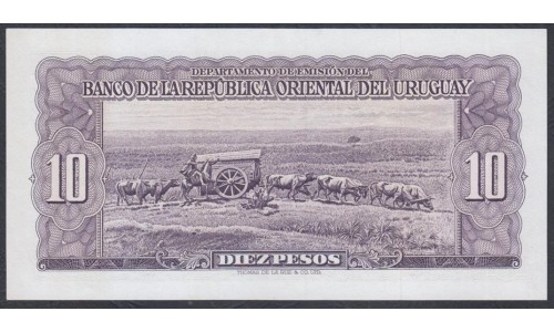 Уругвай 10 песо 1939 года (URUGUAY 10 Pesos 1939) P37d(1): aUNC/UNC