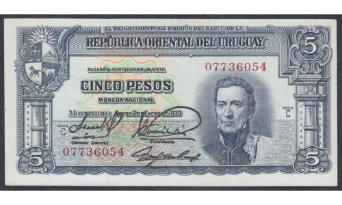 Уругвай 5 песо 1939 года (URUGUAY 5 Pesos 1939) P36b(1): UNC--