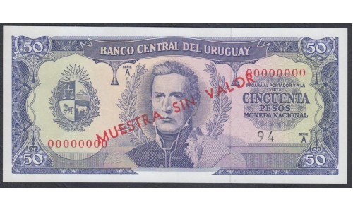 Уругвай 50 песо ND (1967 г.) ОБРАЗЕЦ! Реальный РАРИТЕТ!!! (URUGUAY 50 Pesos ND (1967) MUESTRA) P 46аs: UNC