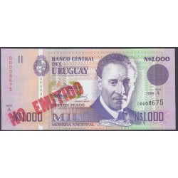 Уругвай 1000 новых песо 1989 года, Оранжевая надпечатка (URUGUAY 1000 Nuevos Pesos 1989) P67A: UNC