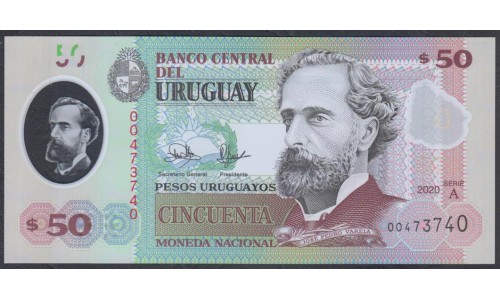 Уругвай 50 песо 2020 года, полимер (URUGUAY 50 Pesos Uruguayos 2020, Polymer) P W102: UNC