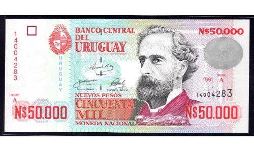 Уругвай 50000 песо 1991 г. (URUGUAY 50000 Nuevos Pesos 1991) P70b:Unc