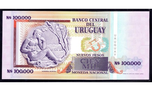 Уругвай 100000 песо 1991 г. (URUGUAY 100000 Nuevos Pesos 1991) P71:Unc