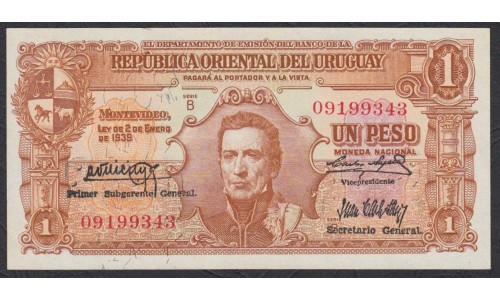 Уругвай 1 песо 1939 года (URUGUAY 1 Peso 1939) P35a: UNC
