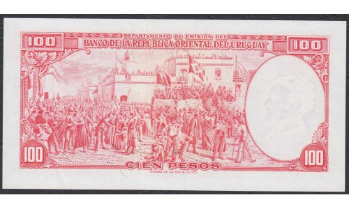 Уругвай 100 песо 1939 - 1967 год (URUGUAY 100 Pesos 1939-1967) P 43с: UNC