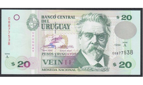 Уругвай 20 песо 1994 года (URUGUAY 20 Pesos Uruguayos 1994) P74a: UNC