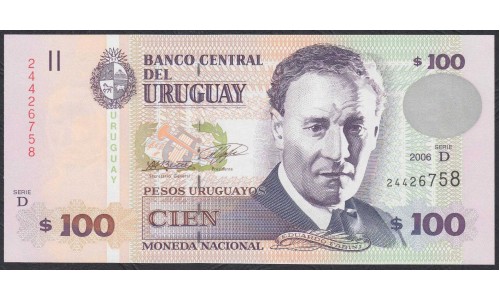 Уругвай 100 песо 2006 года (URUGUAY 100 Pesos Uruguayos 2006) P85A: UNC