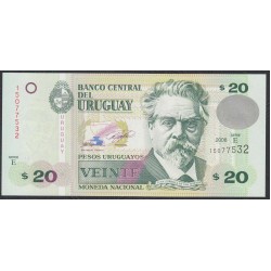 Уругвай 20 песо 2008 года (URUGUAY 20 Pesos Uruguayos 2008) P86a: UNC