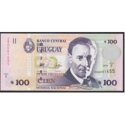 Уругвай 100 песо 2011 года, серия Замещения (URUGUAY 100 Pesos Uruguayos 2011, Replacement) P88b: UNC