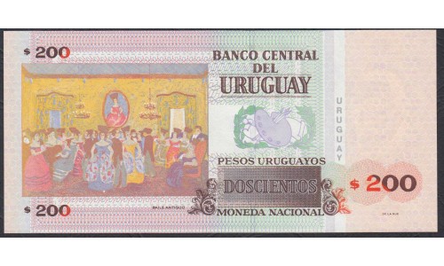 Уругвай 200 песо 2011 года, серия Замещения (URUGUAY 200 Pesos Uruguayos 2011, Replacement) P89c: UNС