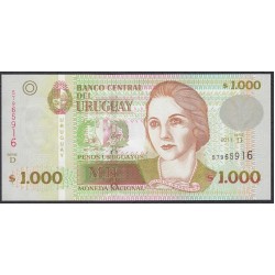 Уругвай 1000 песо 2011 года (URUGUAY 1000 Pesos Uruguayos 2011) P91c: UNC