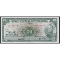 Венесуэла 20 боливаров 1966 года, РЕДКОСТЬ! (Venezuela 20 Bolivares 1966) P 43e: aUNC