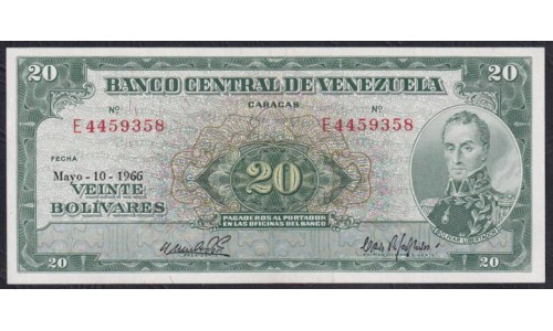 Венесуэла 20 боливаров 1966 года, РЕДКОСТЬ! (Venezuela 20 Bolivares 1966) P 43e: aUNC