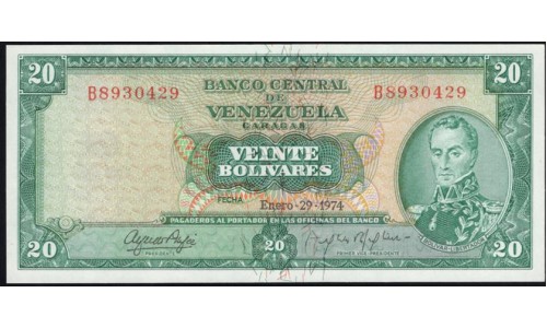 Венесуэла 20 боливаров 1974 года (Venezuela 20 Bolivares 1974) P 46e: UNC