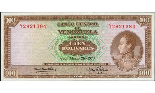 Венесуэла 100 боливаров 1970 года (Venezuela 100 Bolivares 1970) P 48g: UNC