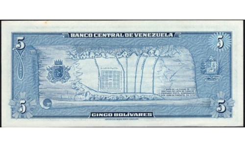 Венесуэла 5 боливаров 1966 года, префикс В (Venezuela 5 Bolivares 1966, prefix B) P 49: UNC