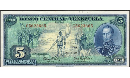 Венесуэла 5 боливаров 1966 года, префикс C (Venezuela 5 Bolivares 1966, prefix C) P 49: UNC