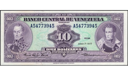 Венесуэла 10 боливаров 1977 года, префикс A (Venezuela 10 Bolivares 1977, Prefix A) P 51f: UNC