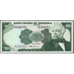 Венесуэла 20 боливаров 1977 года, литера K (Venezuela 20 Bolivares 1977, prefix K) P 53b : UNC