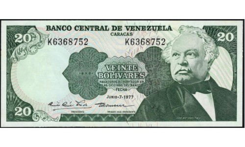 Венесуэла 20 боливаров 1977 года, литера K (Venezuela 20 Bolivares 1977, prefix K) P 53b : UNC