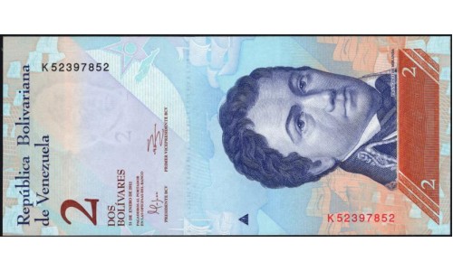 Венесуэла 2 боливара 2012 года  (Venezuela 2 Bolivares 2012) P 88e: UNC