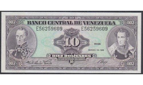 Венесуэла 10 боливаров 1986 года, литера E (Venezuela 10 Bolivares 1986, Prefix E) P 61a: UNC