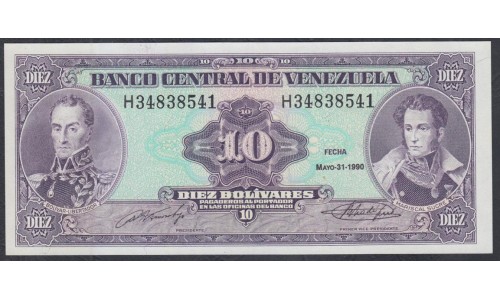 Венесуэла 10 боливаров 1990 года, литера H (Venezuela 10 Bolivares 1990, Prefix H) P 61b: UNC
