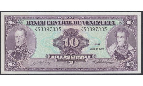 Венесуэла 10 боливаров 1990 года, литера K (Venezuela 10 Bolivares 1990, Prefix K) P 61b: UNC